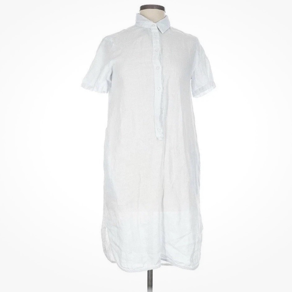 120% LINO Linen Dress Size 38IT/ Xxs Oversize Pocket Shirtdress Blue Midi
